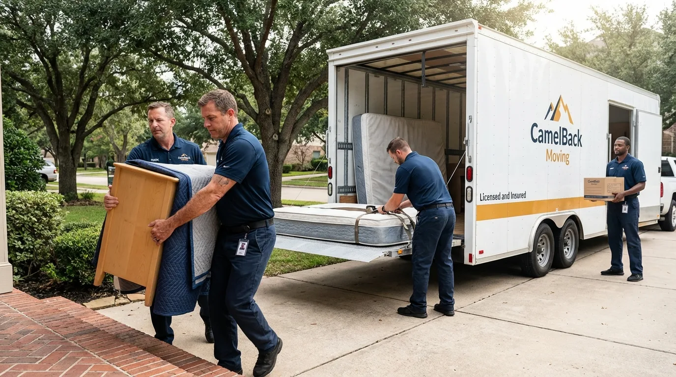 Crew loading residential truck for cross-state move from Medway, MA